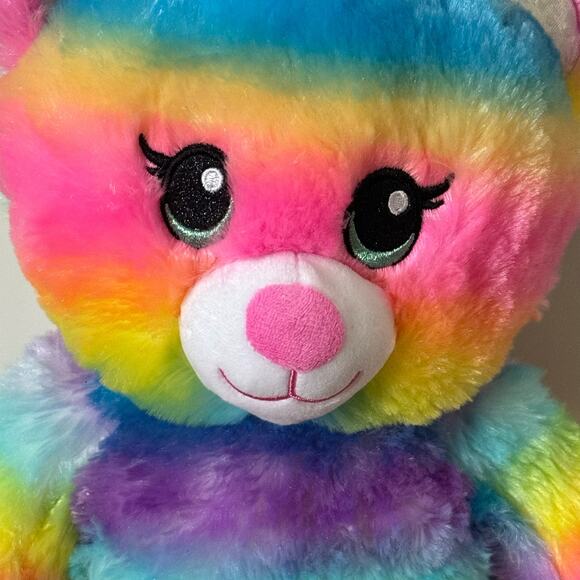 Build-A-Bear Rainbow Stripe Sparkle Bear Plush Pink Nose Prism Feet, Ear - Picture 2 of 8